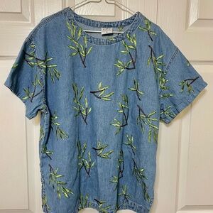 CMC Color Me Collection 100% Cotton Size XL Denim with embroidered leaves
